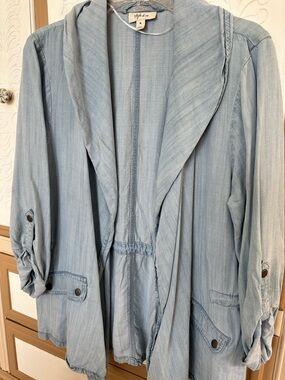 Style & Co. Light Blue Denim Jacket with Shawl Collar
